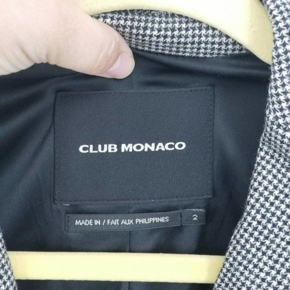 Club Monaco Black & White Hounds Tooth Plaid Classic 3 Pocket Blazer Size 2 - Picture 3 of 5